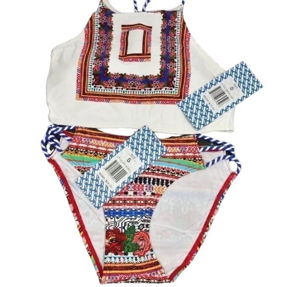 Women Two-Piece Swimsuits High Neck Tops & Brief Bottoms Multi-color - Picture 15 of 16